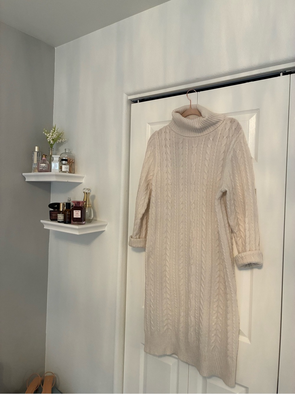a new day Cream Cable Knit Turtleneck Sweater Dress